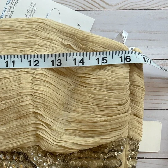 Sue Wong Strapless Champagne Floral Appliqué Cocktail Dress Women's size 12 - Picture 9 of 13